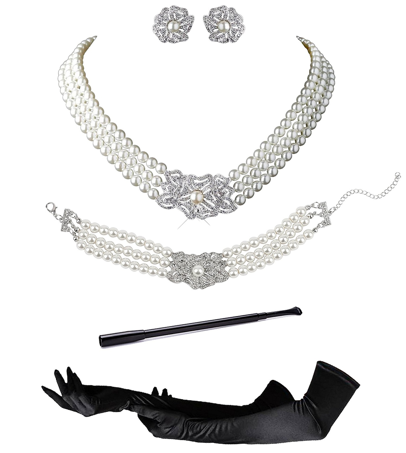 Epocă Anii 1920 Gatsby Set accesorii Charleston Invitat la nuntă Costume de fancy Pentru femei Mascaradă Recepția de Nuntă Petrecerea Burlăcițelor Festival Adulți Mănuși Toate Sezoanele 2026 - $34.99 –P4