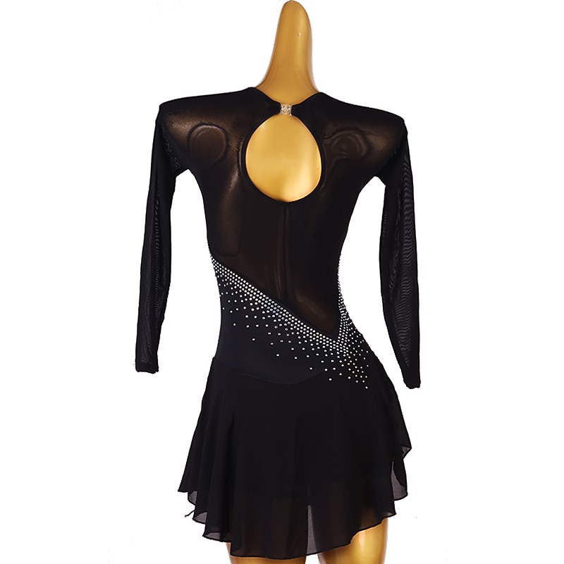 Rochie de Patinaj Artistic Pentru femei Fete Πατινάζ στο πάγο Rochii Negru Bleumarin Peteci Deschide Înapoi Plasă Înaltă Elasticitate Antrenament Competiție Ținută Patinaj Clasic Manșon Lung Patinaj 2025 - $112.99 –P4