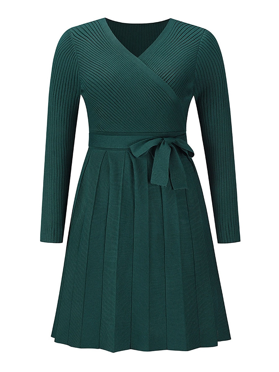 Robe Pull Robe en maille Femme Mini robe Extérieur du quotidien Sortie manche longue Surplis nouer devant Tricot Mode Plein Ample 2023 Noir Vert Kaki S M L XL XXL de 2025 ? $71.99 –P12