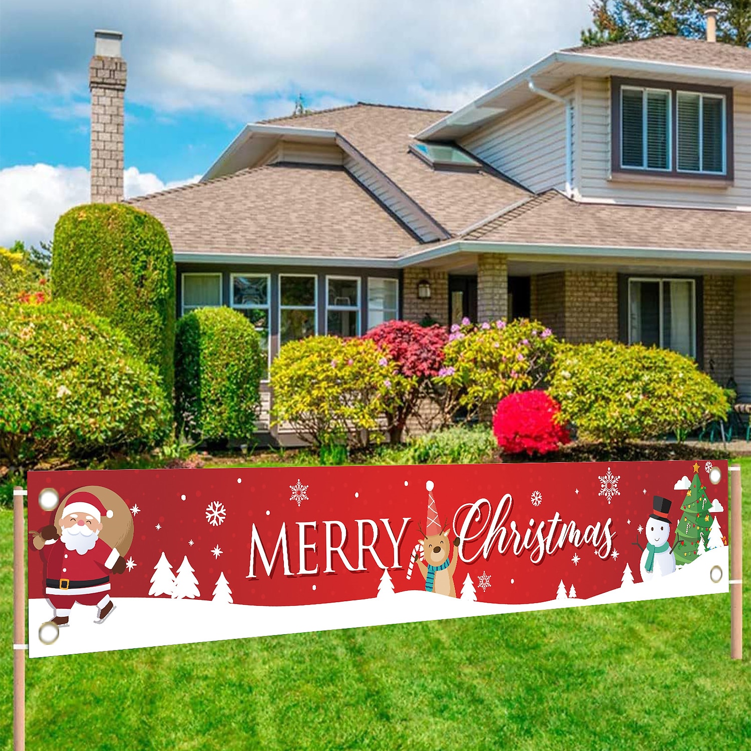 stort julebanner juledekorasjon snømann juletre hengende stort skilt feriefest forsyninger hjemmeinnredning for utendørs, innendørs, hage, hage, veranda, plen 2025 - $2.99 –P2