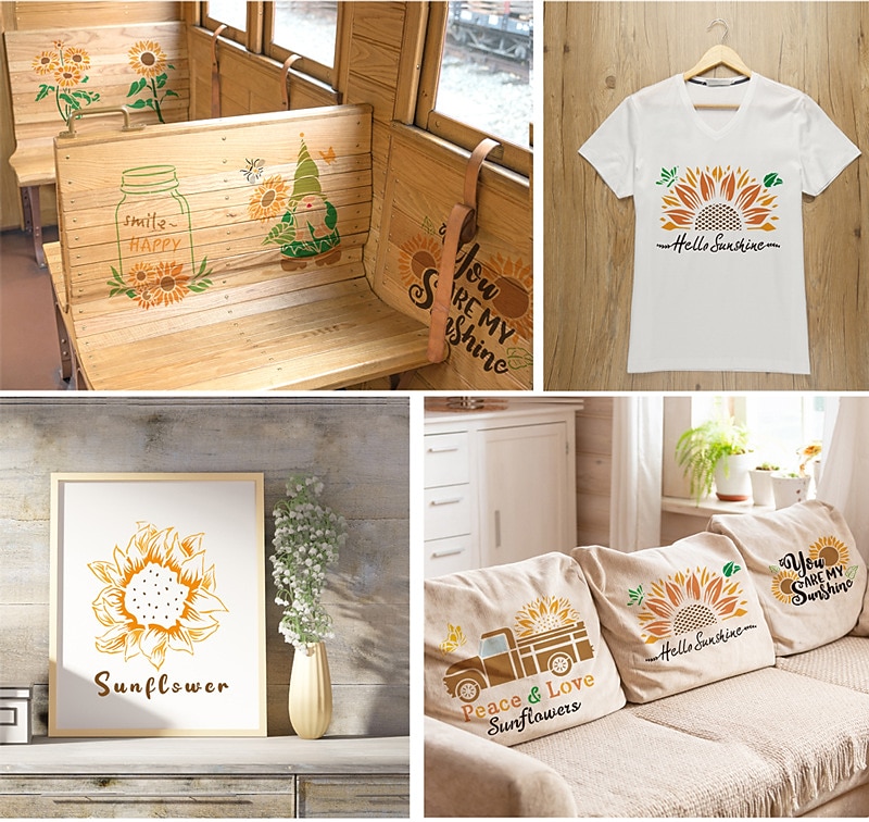 9kpl auringonkukkia maalaussabloit uudelleenkäytettävät stensiilit seinäkaavaimet tee itse askartelu stensiilit (kukkateema) 2026 - $12.49 –P5