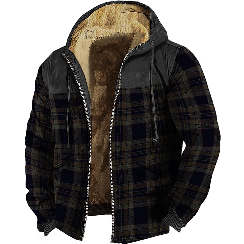 Per uomo Felpa con cappuccio a zip intera Felpa con cappuccio e zip Felpa con cappuccio in pile Nero Blu Marrone Grigio Con Cappuccio Plaid Con zip Sport & Outdoor Quotidiano Ferie Poliestere del 2025 a $41.99 –P3