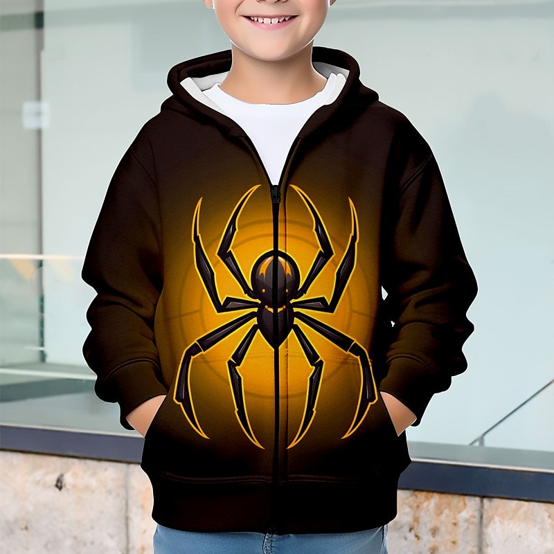 Halloween Pojkar 3D SPIDER Huvtröja Kappa Ytterkläder Långärmad 3D-tryck Höst Vinter Mode Streetwear Häftig Barn 3-12 år Utomhus Ledigt Dagligen Normal 2025 - $18.49 –P3