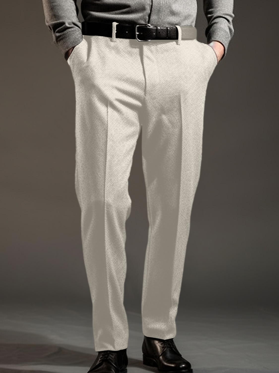 Men's Dress Pants Trousers Suit Pants Tweed Pants Pocket Plain Comfort Breathable Outdoor Daily Going out Fashion Casual Black Light Grey 2025 - GBP £23 –P4