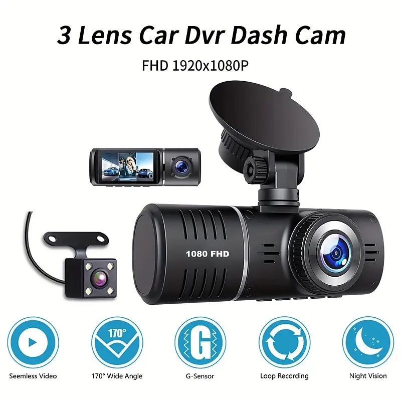 3 Cameras Lens 2.5In Car DVR Dash Cam HD Dash Camera Three Way Lens Video Recorder 1080P Black Box Cycle Dashcam Camcorder 2025 - $81.99 –P1