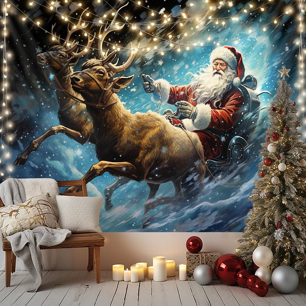 juledekorasjoner nisse slede hengende billedvev veggkunst jul stor billedvev veggmaleri dekor fotografi bakteppe teppe gardin hjem soverom stue dekorasjon 2025 - $14.49 –P10