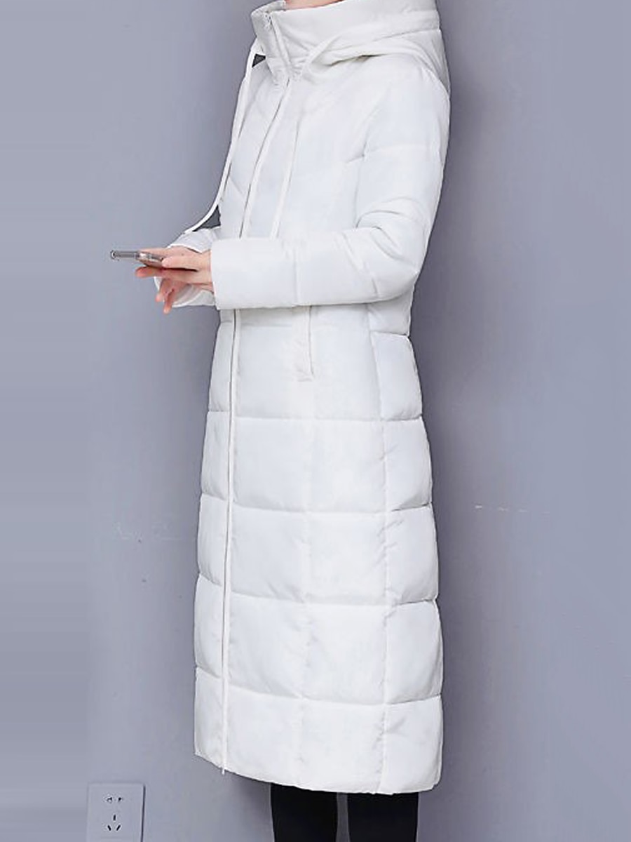 Women's Winter Coat Quilted Jacket Long Puffer Jacket Warm Windproof Parka with Pocket Zipper Hooded Outerwear Long Sleeve bean paste color 2023 - US $51.99 –P4