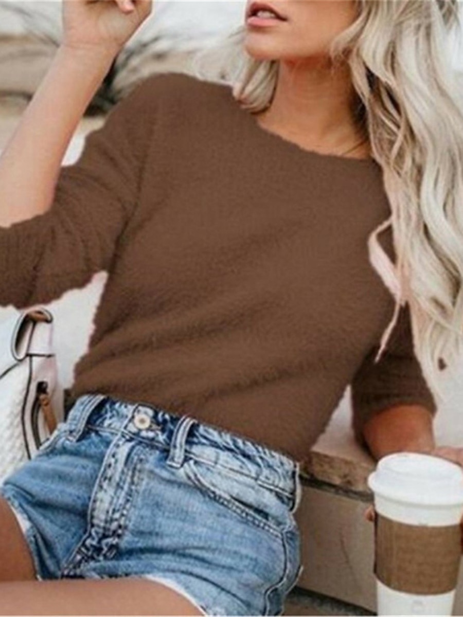 Per donna Pullover Maglione Moda Informale Morbido Colore puro Sfocato Girocollo Oversize Manica lunga Top regolari Maglia Per uscire Fine settimana Nero Bianco Autunno Inverno del 2025 a $31.99 –P15