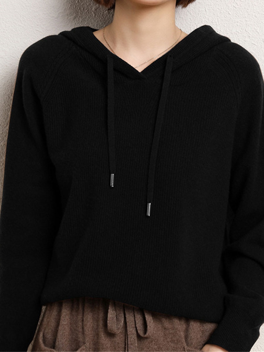 Dam Pullover tröja Stylish Ledigt Mjukt Ensfärgat Ribbad Huva Förstoringar Långärmad Vanliga toppar Sticka Utomhus Dagligen Utekväll Svart Kamel Höst Vinter 2025 - GBP £28.2 –P5