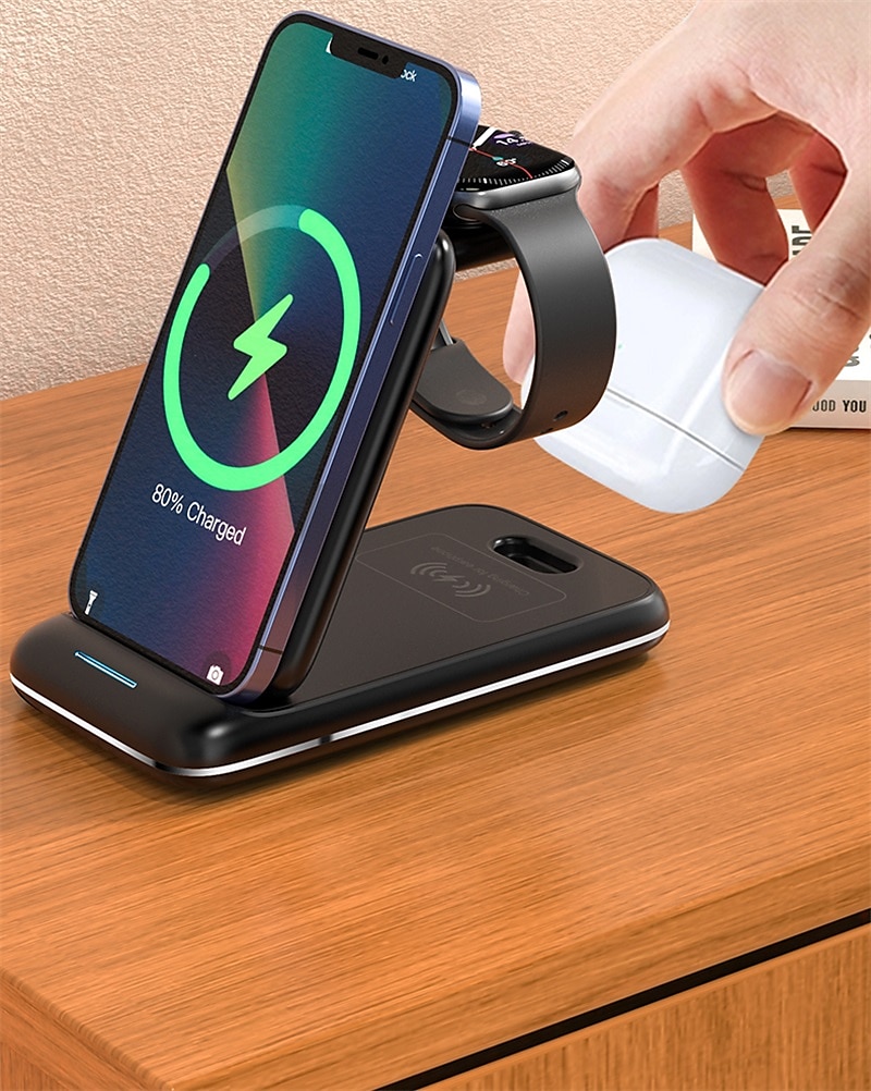 3 az 1-ben összecsukható 15 W-os gyors vezeték nélküli töltőállvány iphone-hoz 14 13 12 pro max Apple watch airpods pro vezeték nélküli töltőállomás 2025 - $36.99 –P2