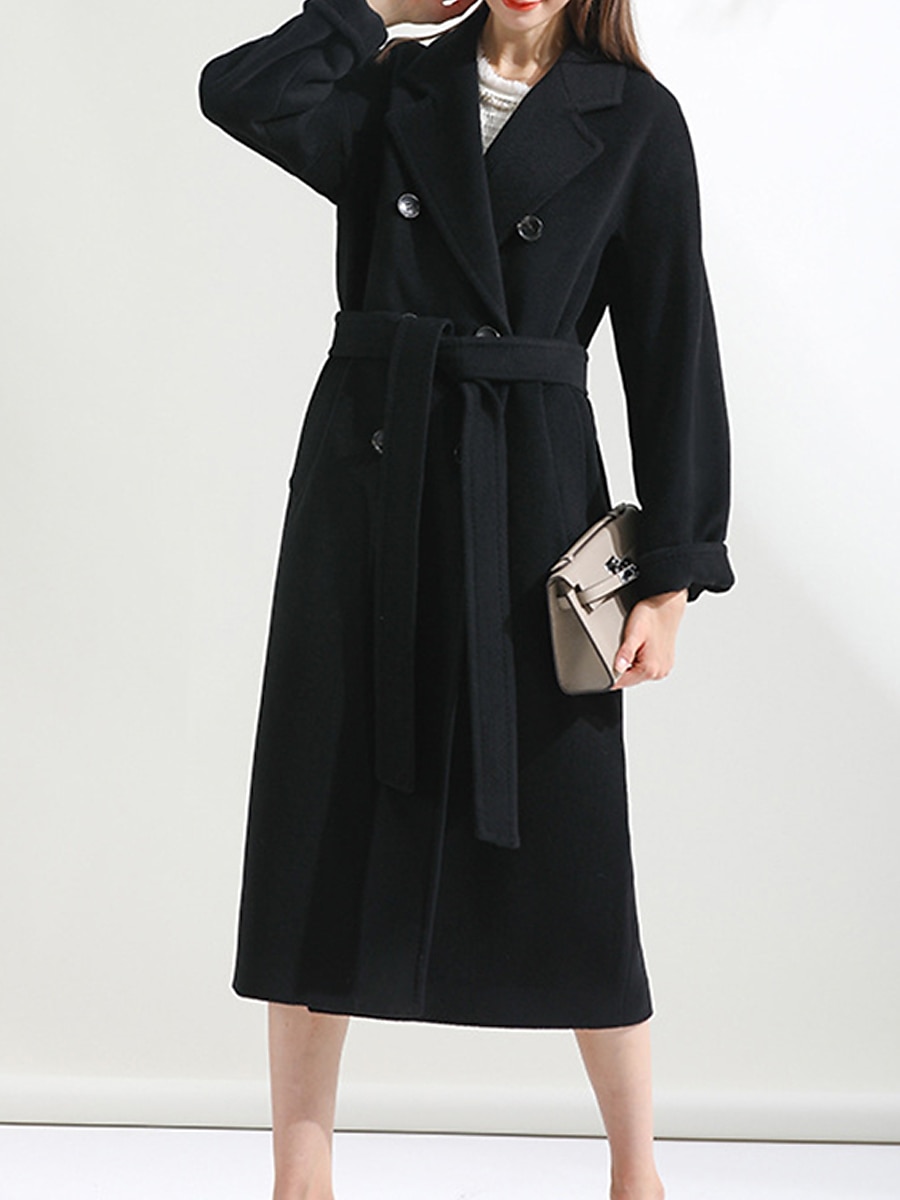 Women's Wool Blend Coat Winter Long Overcoat Double Breasted Notched Lapel Pea Coat Fall Windproof Warm Trench Coat Jacket with Pockets Oversized Fashion Daily Casual Street Outerwear Long Sleeve Fall 2023 - US $41.99 –P13