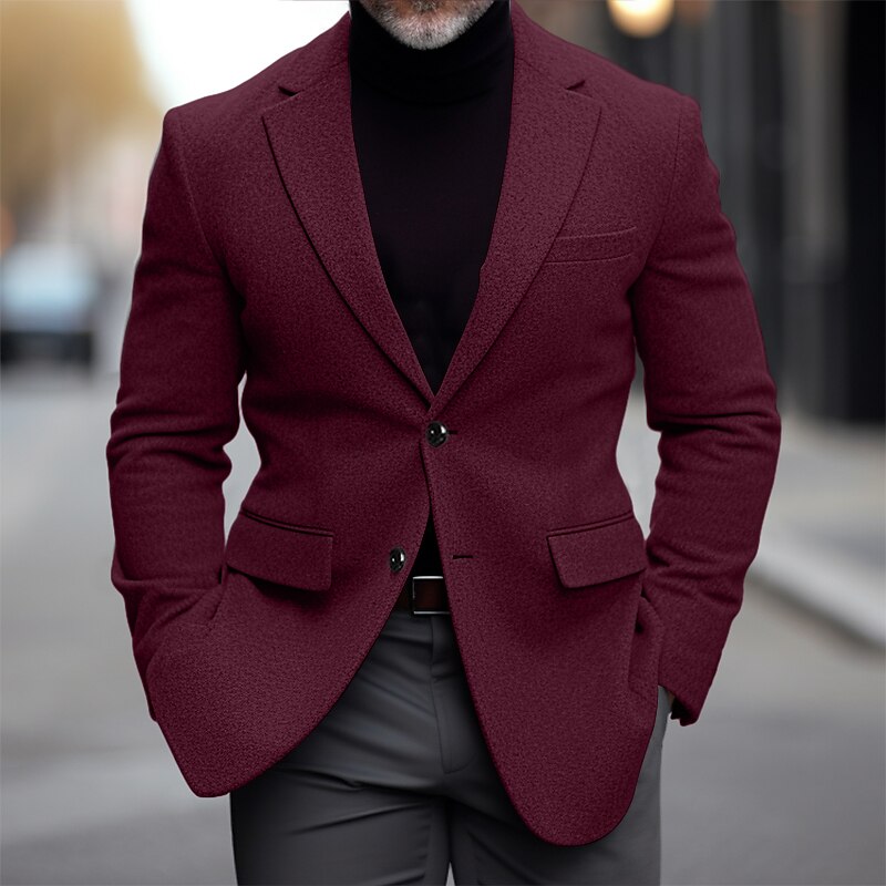 Hombre chaqueta Negocio Fiesta de Boda Moda Casual Invierno Primavera & Otoño Mezcla de Lana Plano Bolsillo Casual / Diario Botonadura Simple Chaqueta de sport Negro Burdeos Azul Marino Gris 2025 - $57.99 –P4