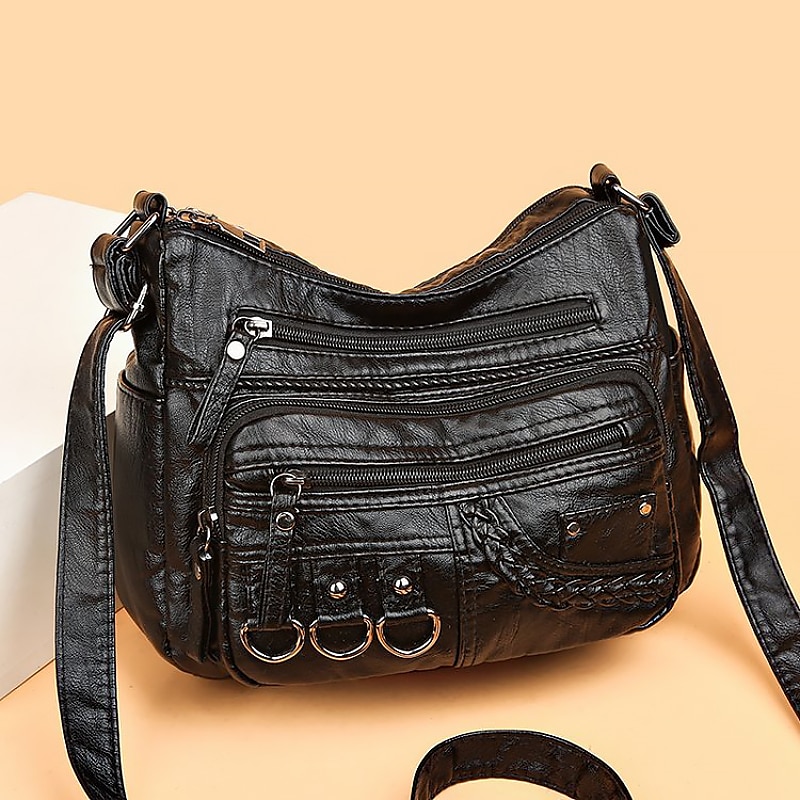 dámská vintage crossbody kabelka z umělé kůže s mnoha kapsami na zip – ležérní kabelka přes rameno pro každodenní nošení 2025 - $19.99 –P5