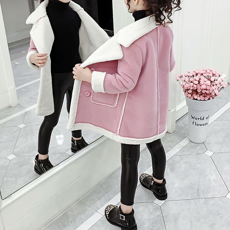 Barn Flickor Vinterkappa Sherpajacka Vinterjacka för barn Mode Knappar Prestanda Bomull Täcka Ytterkläder 4-12 år Vår Rodnande Rosa Blå 2025 - $37.99 –P9