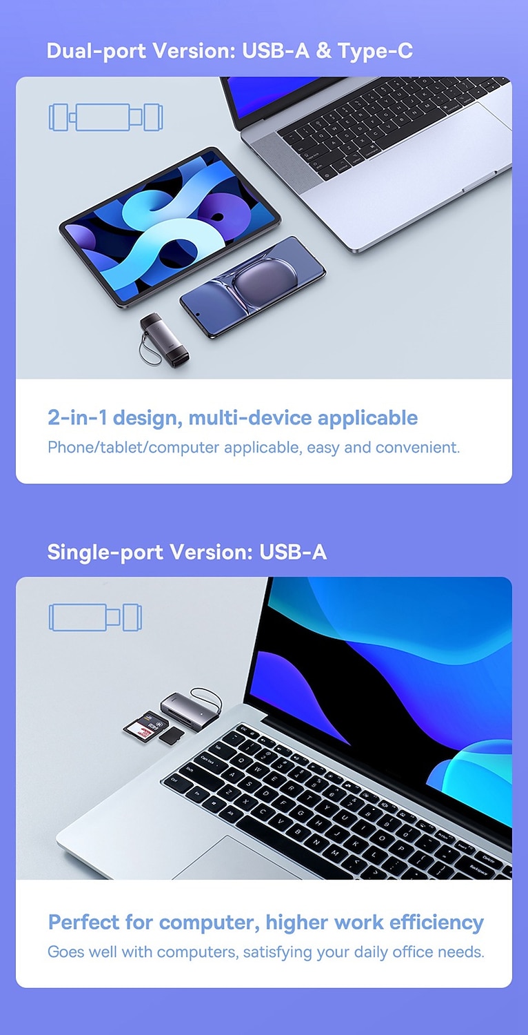 устройство чтения карт Baseus USB C & USB3.0 к SD Micro SD TF устройство для карт памяти 104 МБ/с 2 ТБ смарт-картридер для аксессуаров для ноутбуков 2025 - $24.99 –P4