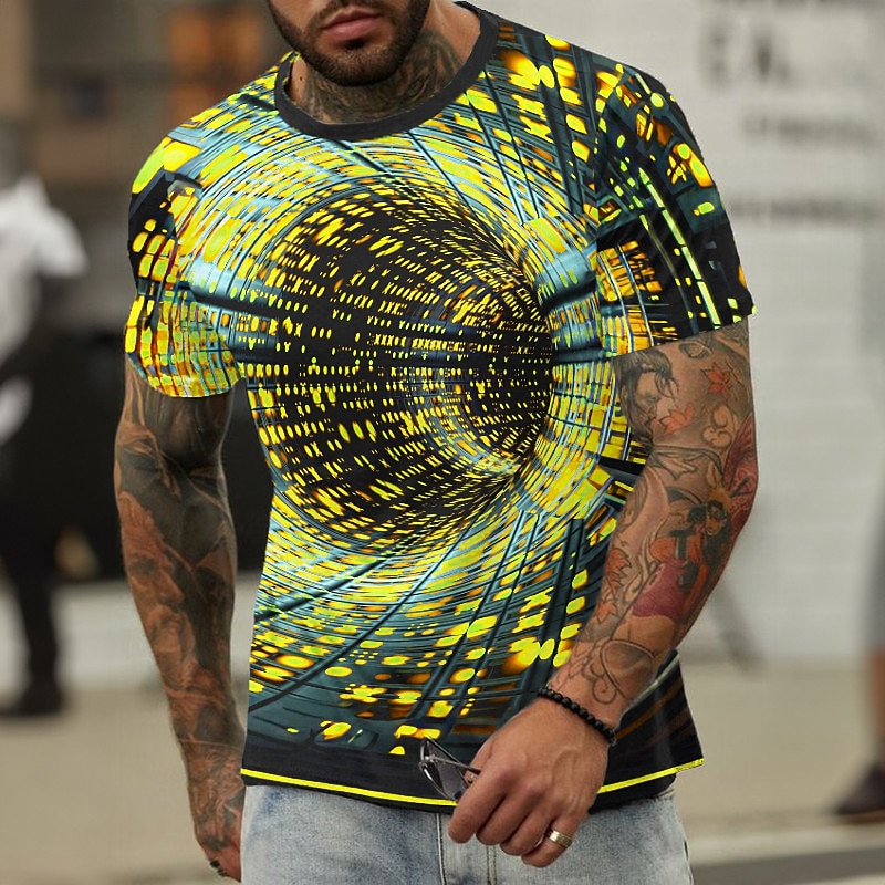 Per uomo Grafico Geometrico Tecnologia Maglietta Manica Corta maglietta Stampa 3D Girocollo Camicia Quotidiano Designer Retrò Vintage Sport all'Aperto Ferie Uscire Giallo Arancione Verde Primavera del 2026 a $19.49 –P3