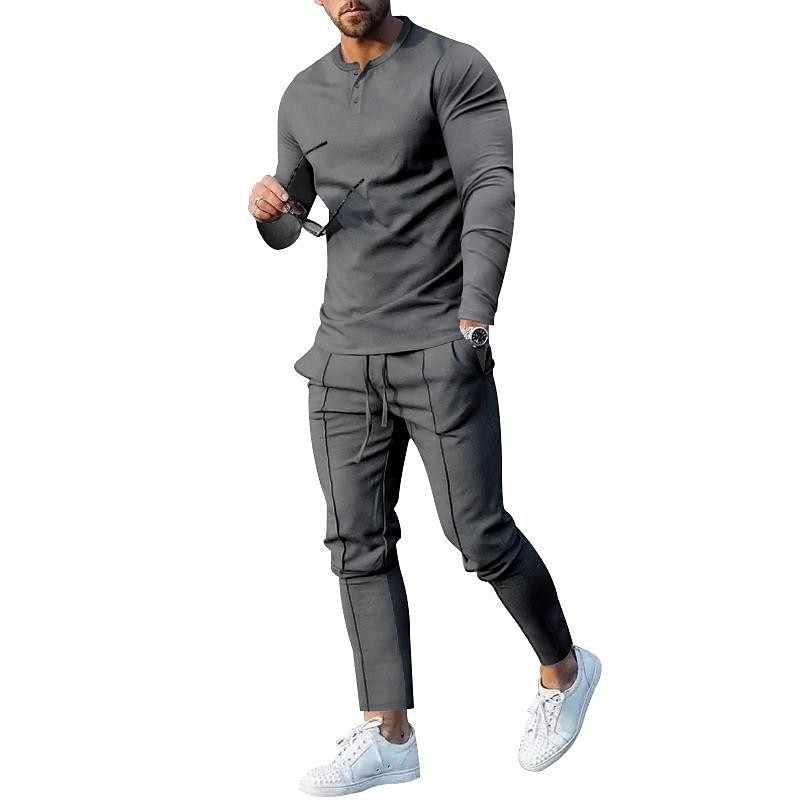 Herr Henleytröja T-shirtkostymer Träningsoverall Tennisskjorta Långärmad Henley Vår & Höst Slät Gymnastik Ledigt 2 st Semester Dagliga kläder Sportkläder Svart Vit Marinblå Topp t-shirt för män 2025 - $45.99 –P10