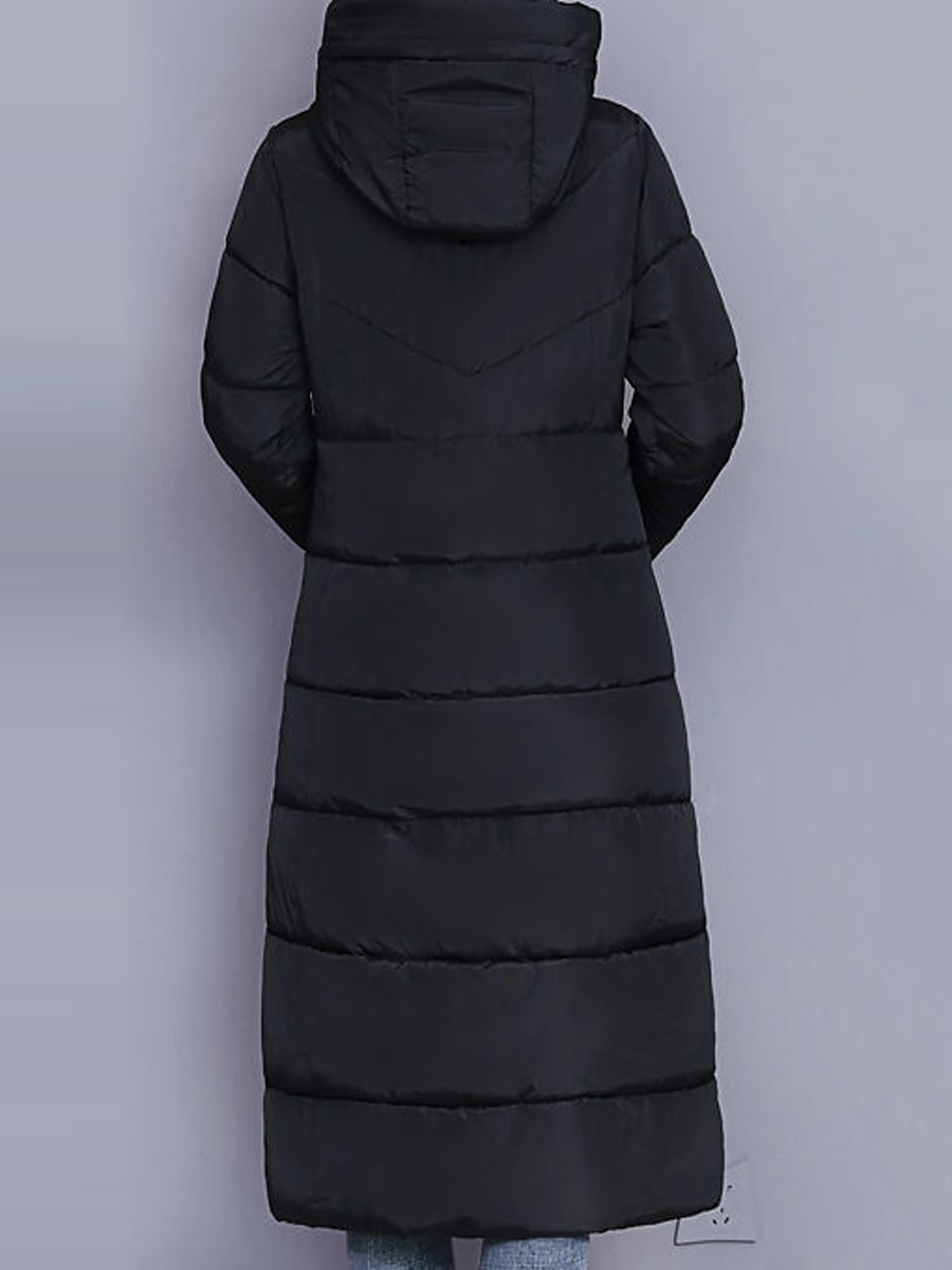 Women's Winter Coat Quilted Jacket Long Puffer Jacket Warm Windproof Parka with Pocket Zipper Hooded Outerwear Long Sleeve bean paste color 2023 - US $51.99 –P2