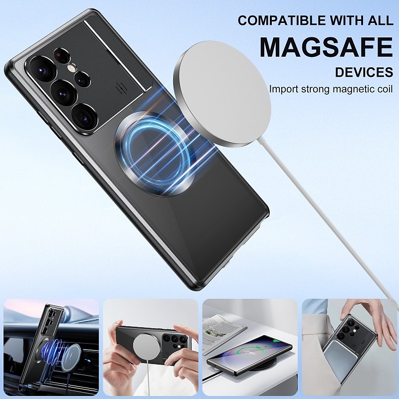 Phone Case For Samsung Galaxy S25 Ultra S24 Ultra S23 Ultra S22 Ultra Back Cover Magnetic Adsorption Ultra Thin Case with Stand Holder Slim Translucent Transparent PC Metal 2025 - $29.99 –P2