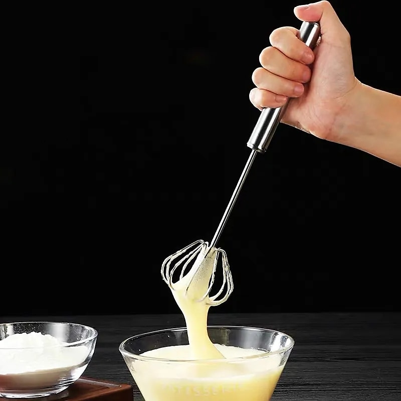 Mixer Egg Beater Manual Self Turning Stainless Steel Whisk Hand