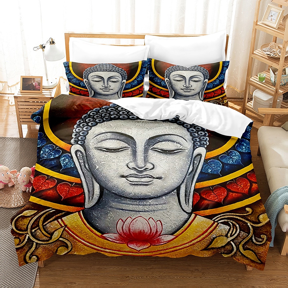 buddha mønstertrykk dynetrekk sengetøy sett dynetrekk med 1 trykktrykk dynetrekk eller trekk，2 putevar for dobbel/dronning/konge 2025 - $45.99 –P8