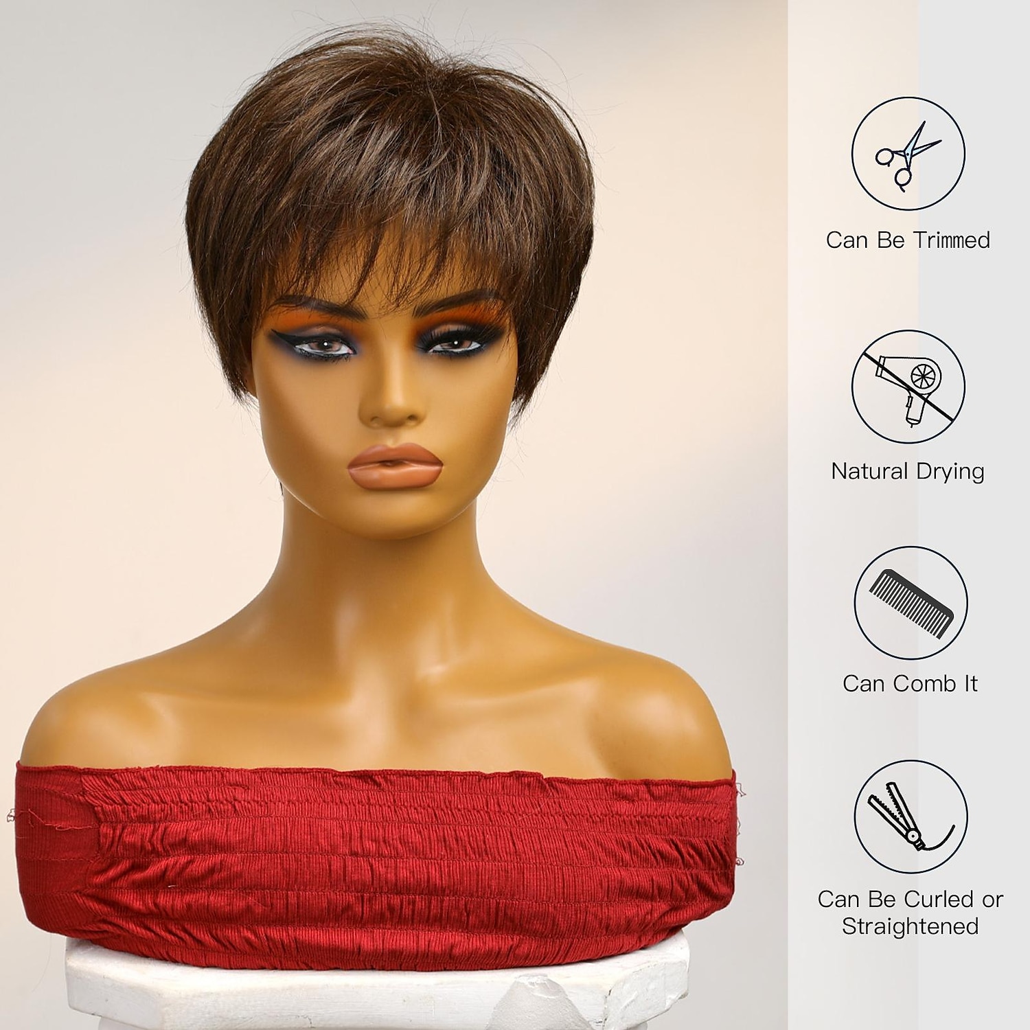 Menselijk haarmengsel Pruik Kort Natuurlijk recht Pixie-kapsel Zijdeel Gelaagd kapsel Asymmetrisch kapsel Bruin Cosplay Krultang en stijltang Natuurlijke haarlijn Zonder kap Braziliaans haar Dames 2025 - $67.99 –P8