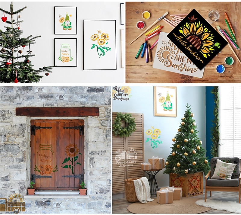 9kpl auringonkukkia maalaussabloit uudelleenkäytettävät stensiilit seinäkaavaimet tee itse askartelu stensiilit (kukkateema) 2026 - $12.49 –P4