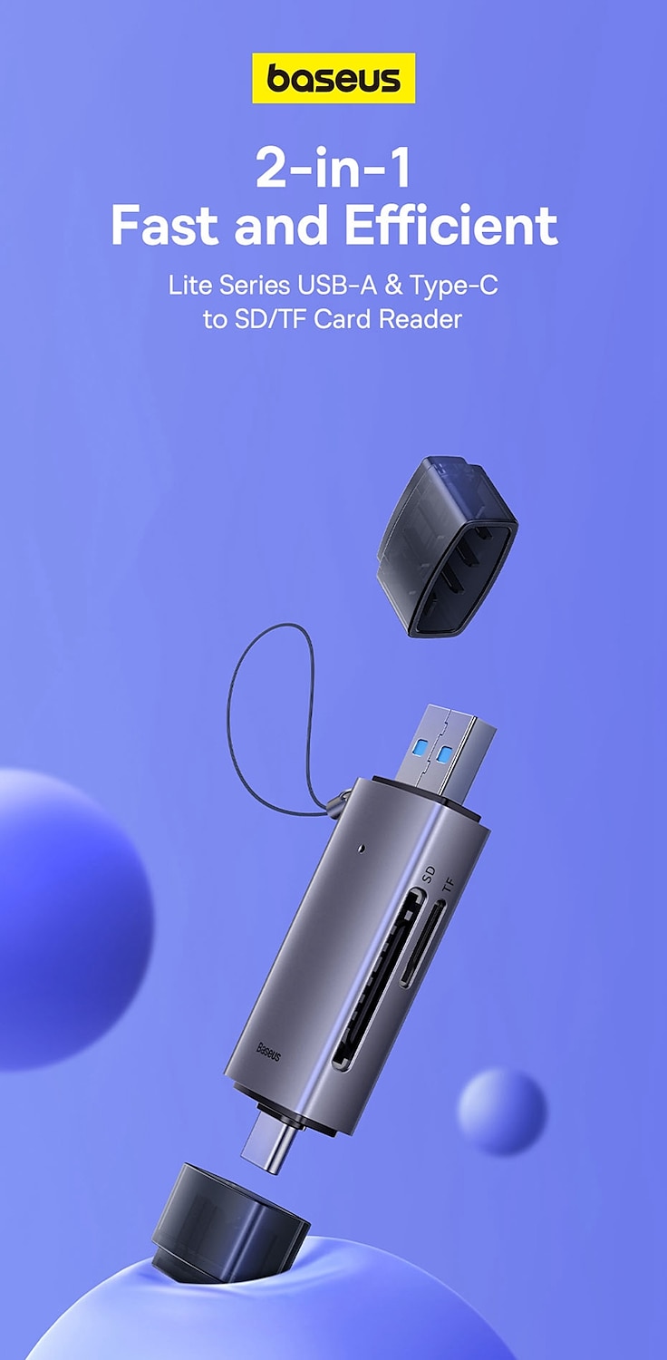 устройство чтения карт Baseus USB C & USB3.0 к SD Micro SD TF устройство для карт памяти 104 МБ/с 2 ТБ смарт-картридер для аксессуаров для ноутбуков 2025 - $24.99 –P1