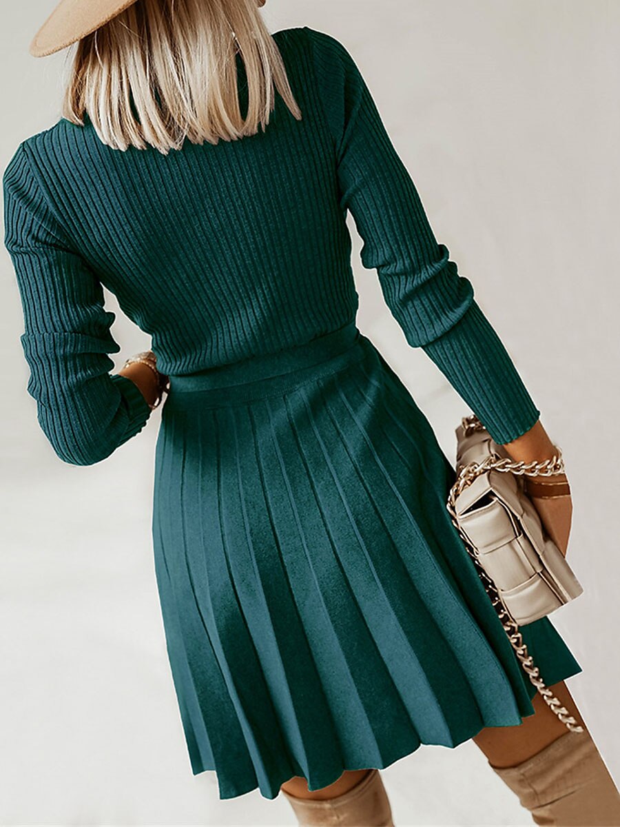 Robe Pull Robe en maille Femme Mini robe Extérieur du quotidien Sortie manche longue Surplis nouer devant Tricot Mode Plein Ample 2023 Noir Vert Kaki S M L XL XXL de 2025 ? $71.99 –P11