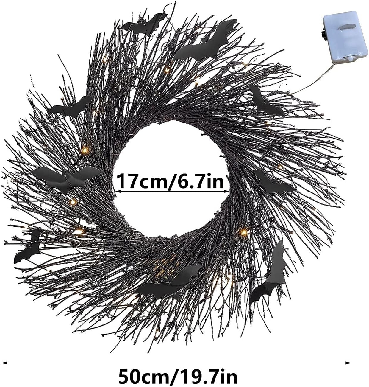 Corona de Halloween con luces coronas de Halloween preiluminadas para puerta de entrada exterior corona de puerta de Halloween negra corona iluminada decoraciones de Halloween al aire libre accesorios 2026 - $39.99 –P7