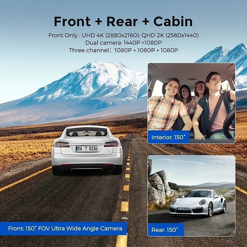 3 Channel Dash Cam128GB EMMC StorageBuilt In WiFi GPS 4'' IPS Touch Screen Front Cabin Rear 1080P Dash Cam IR Night Vision Parking Mode 2025 - $478.79 –P7