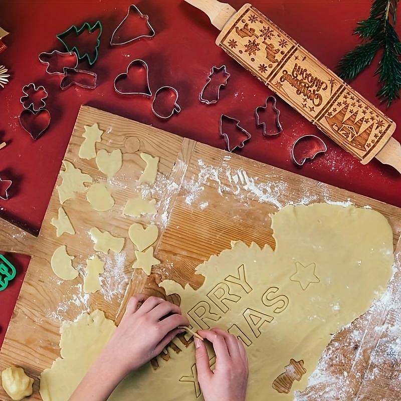 Weihnachts-Nudelholz, Krippenprägemuster, Weihnachts-Holzkrippe mit 3D-Gravur und Jesusmotiv zum Plätzchenbacken 2025 - $11.99 –P7