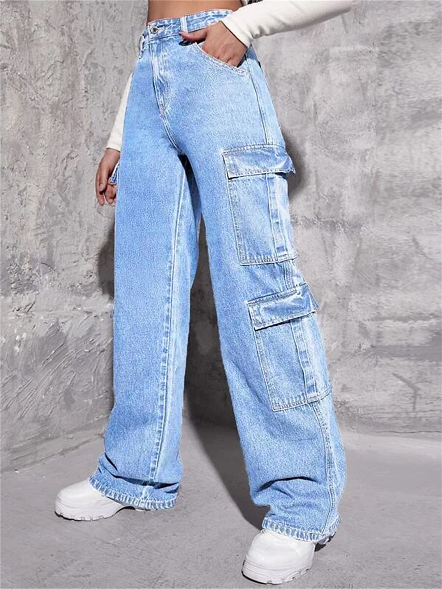 Women's Jeans Cargo Pants Pants Trousers Full Length Fashion Streetwear Street Daily Deep Blue LightBlue XS S Summer Spring 2023 - US $34.99 –P8