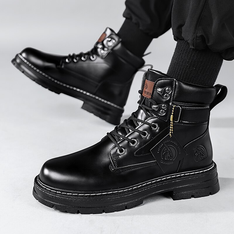 Men's Boots Work Boots Walking Casual Daily Leather Comfortable Booties / Ankle Boots Lace-up Black Yellow Spring Fall 2023 - AED 179.99 –P7