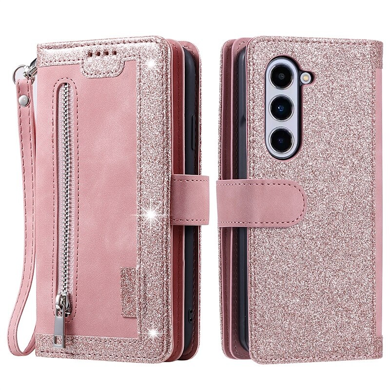 Funda para teléfono para Samsung Galaxy Z Fold 5 Z Fold 4 Z Fold 3 Funda de billetera con cremallera protección completa con correa para muñeca color liso de cuero PU 2025 - $21.99 –P11