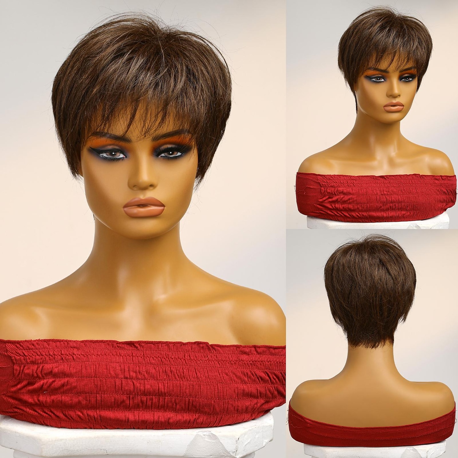 Menselijk haarmengsel Pruik Kort Natuurlijk recht Pixie-kapsel Zijdeel Gelaagd kapsel Asymmetrisch kapsel Bruin Cosplay Krultang en stijltang Natuurlijke haarlijn Zonder kap Braziliaans haar Dames 2025 - $67.99 –P2