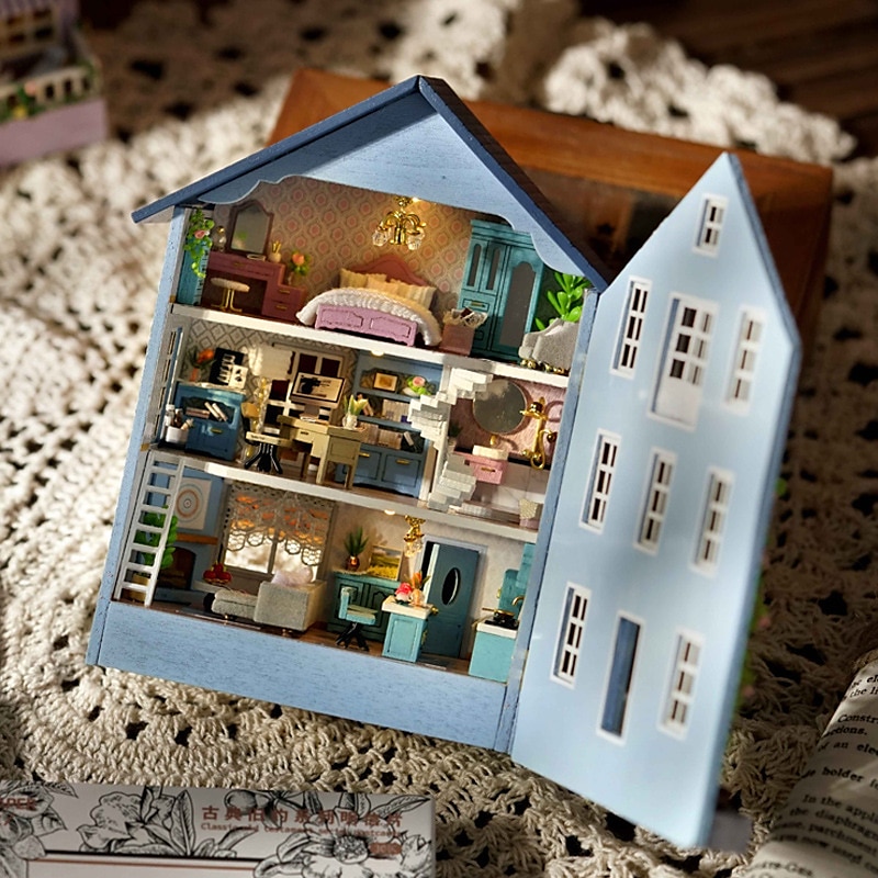 Cabane DIY Manoir Molan - Manoir du bonheur en bois Fait main et auto-fabriqué Multi-niveaux Cadeaux Cadeau de Noël pour filles de 2026 ? $36.99 –P4