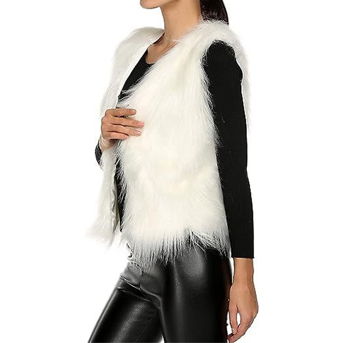 Women's Faux Fur Vest Mink Fur Vest Winter Fleece Gilet Fall Windproof Warm Sleeveless Coat Open Front Jacket Outerwear White Ice Cream 2023 - US $29.99 –P2