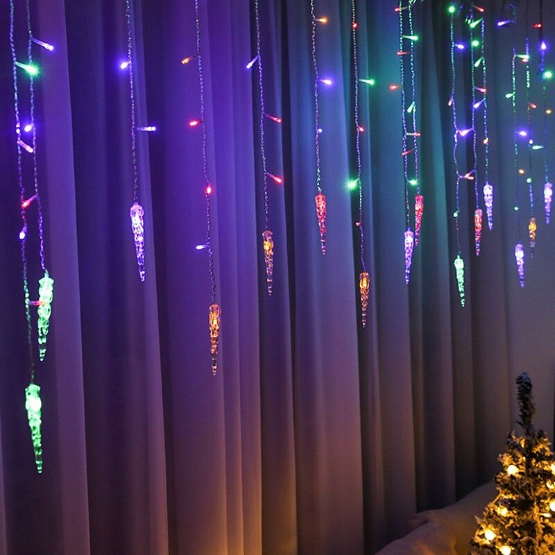 Lumière de Noël LED rideau glaçon fée guirlande lumineuse 3.5 m 96 LED flexible lumière de Noël pour cour garden party patio décor éclairage coloré ue us au royaume-uni plug de 2025 ? $22.99 –P8