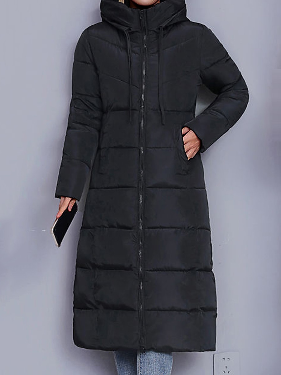 Women's Winter Coat Quilted Jacket Long Puffer Jacket Warm Windproof Parka with Pocket Zipper Hooded Outerwear Long Sleeve bean paste color 2023 - US $51.99 –P1