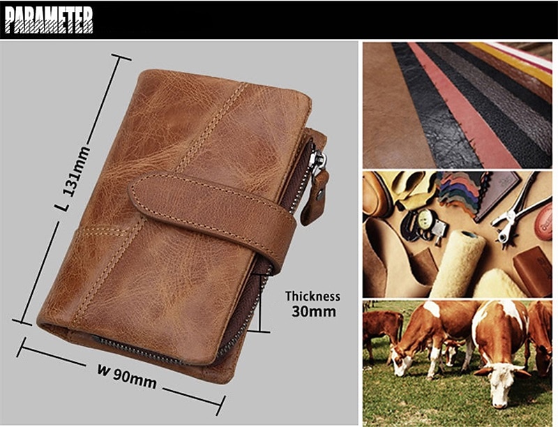 Genuine Cow Leather Splicing Short Wallet Coins Purse Money Clip Card Holder Detachable Zipper Pocket Clutch Handbag Oil Wax Leather Notecase 2025 - $27.99 –P1