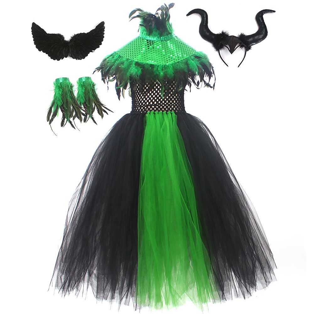 Halloween Hexe Maleficent Walpurgisnacht Kleid Cosplay Kostüm Tutu Kinder Mädchen Cosplay Halloween Leistung Party Halloween Halloween Karneval Maskerade Einfaches Karnevalskostüm 2025 - $48.99 –P17