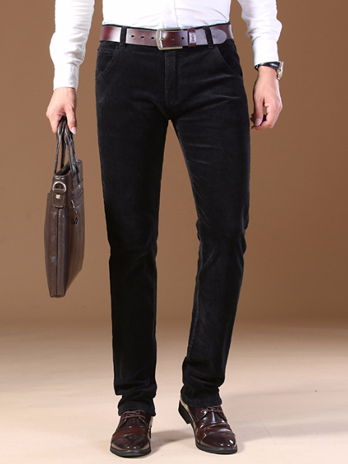 Men's Dress Pants Corduroy Pants Winter Pants Trousers Suit Pants Pocket Plain Comfort Breathable Outdoor Daily Going out Fashion Casual Dark Khaki Black 2026 - $37.99 –P3