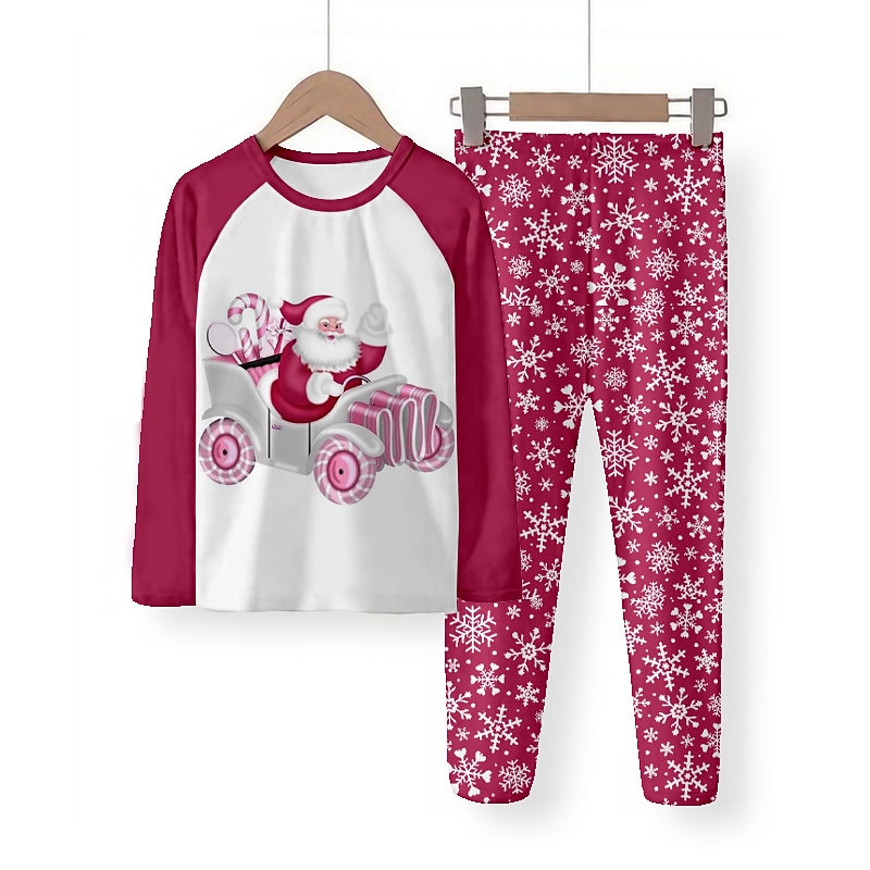 Flickor 3D jultomten Pyjamas set Långärmad 3D-tryck Höst Vinter Aktiv Mode söt stil Polyester Barn 3-12 år Rund hals Hem Casual Inomhus Normal 2025 - $18.99 –P6