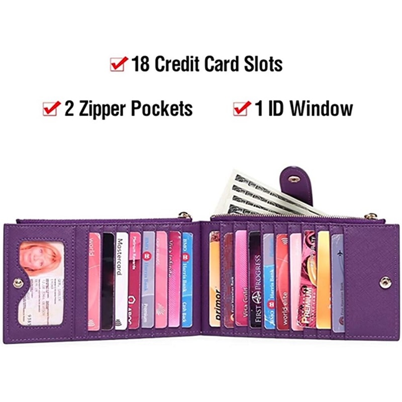 RFID Blocking Bifold Purse Credit Card Holder PU Leather Billfold Card Holder Wallet Double Zipper Hasp Card Purse 2026 - $22.99 –P3