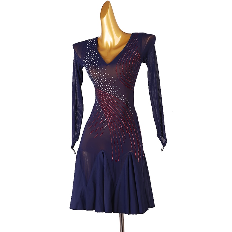 dans salsa rochie de dans latino strasuri antrenament de performanță pentru femei mânecă lungă tul spandex mare 2025 - $148.99 –P3