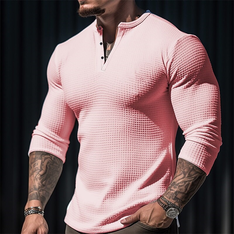 Men's T shirt Tee Waffle Henley Shirt Henley Shirt Tee Top Long Sleeve Shirt Plain Henley Street Vacation Long Sleeve Clothing Apparel Fashion Designer Basic 2025 - $22.99 –P4