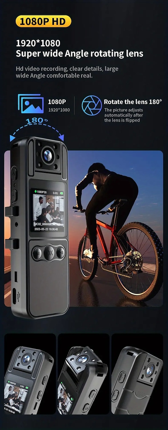 1080P Ultra Clear Camera No WiFi Function Mini Back Clip-on Camera Recorder Can Flip Lens Small Security Portable Camera 1.3 Inch Color Screen Side Recording Side Viewing Suitable For Home And 2025 - $83.99 –P3