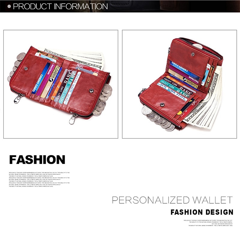Anti-theft Brush RFID Leather Men's Wallet Multi-function Double zipper Vertical Wallet Top layer leather fashion casual change bag 2026 - $25.99 –P12