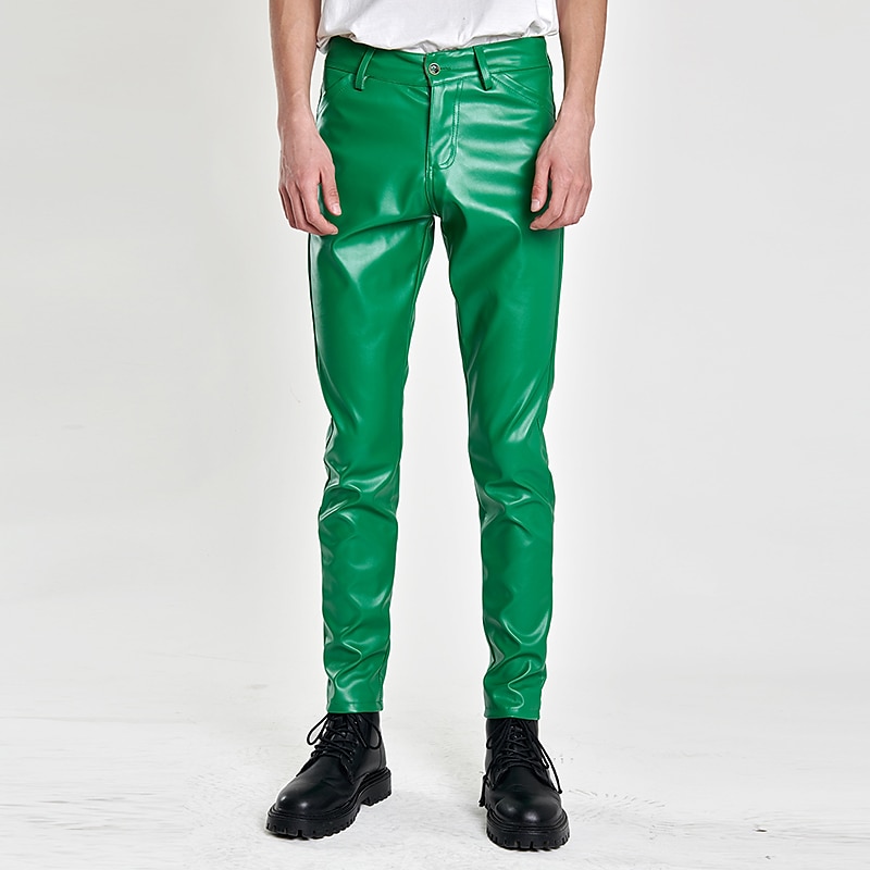 Men's Trousers Faux Leather Pants Casual Pants Pocket Plain Comfort Breathable Outdoor Daily Going out Fashion Casual Black White 2025 - $26.99 –P6